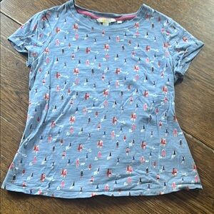 Boden Periwinckle Blue and Muticolour Dog Walkers Print Top Size S